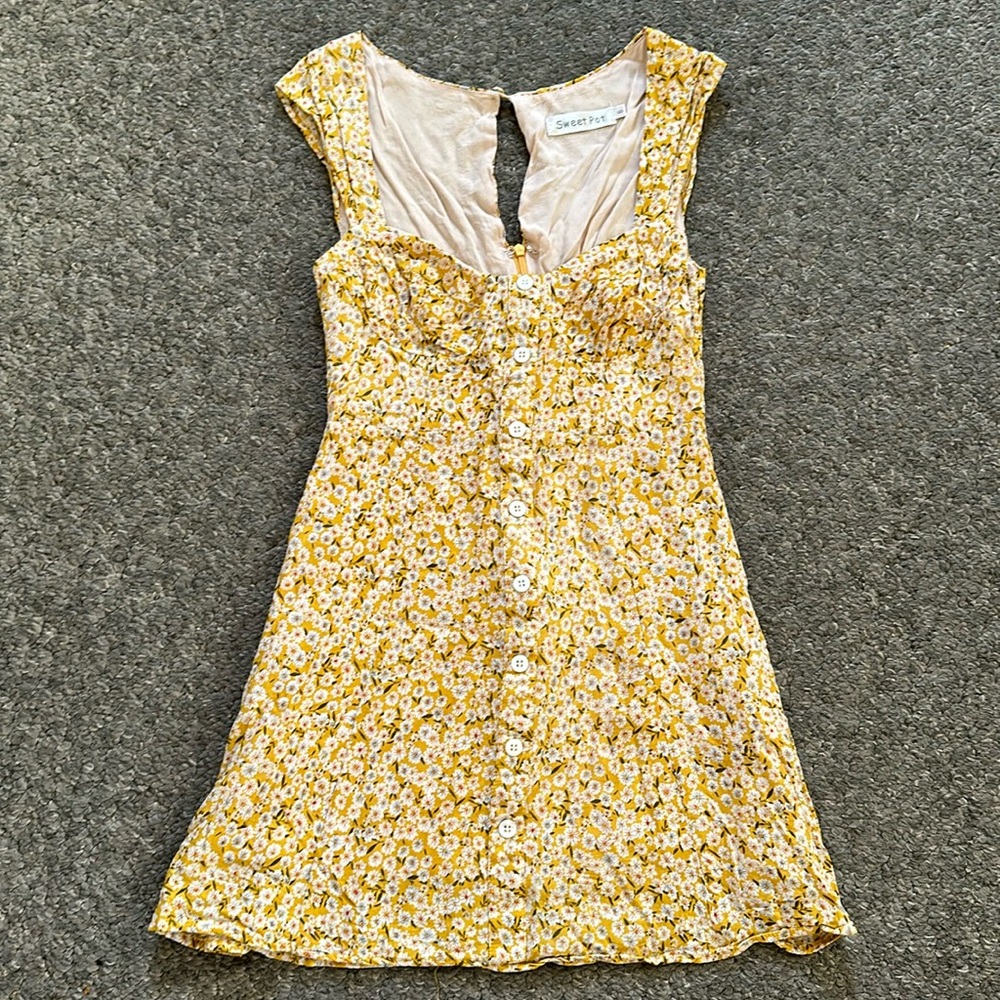 Sweet Pot Yellow Floral Mini Dress